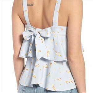 BP Light Blue Ruffle Floral Bow Back Tank Top